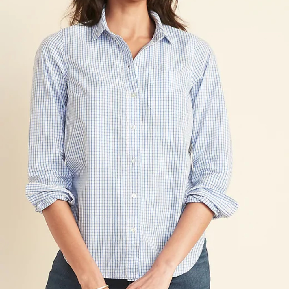 Old Navy White Blue Plaid Shirt MED NWT